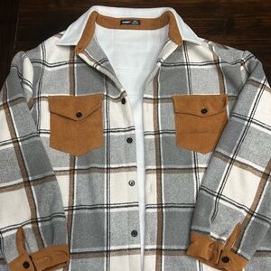 Plaid Button-Up Shirt with Suede Accents